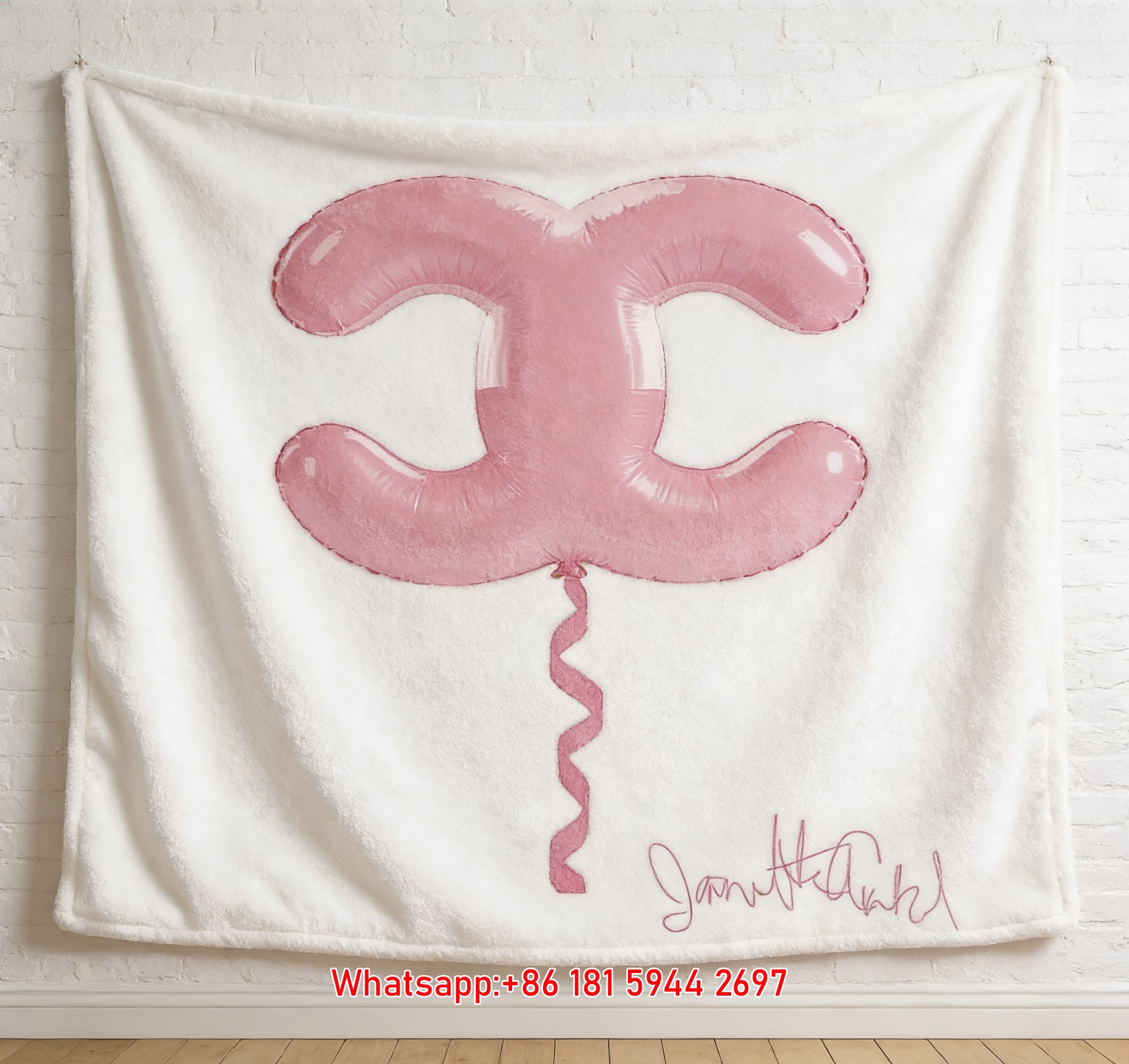 Chanel Style Pink Balloon Flannel Throw Blanket IMG_7360